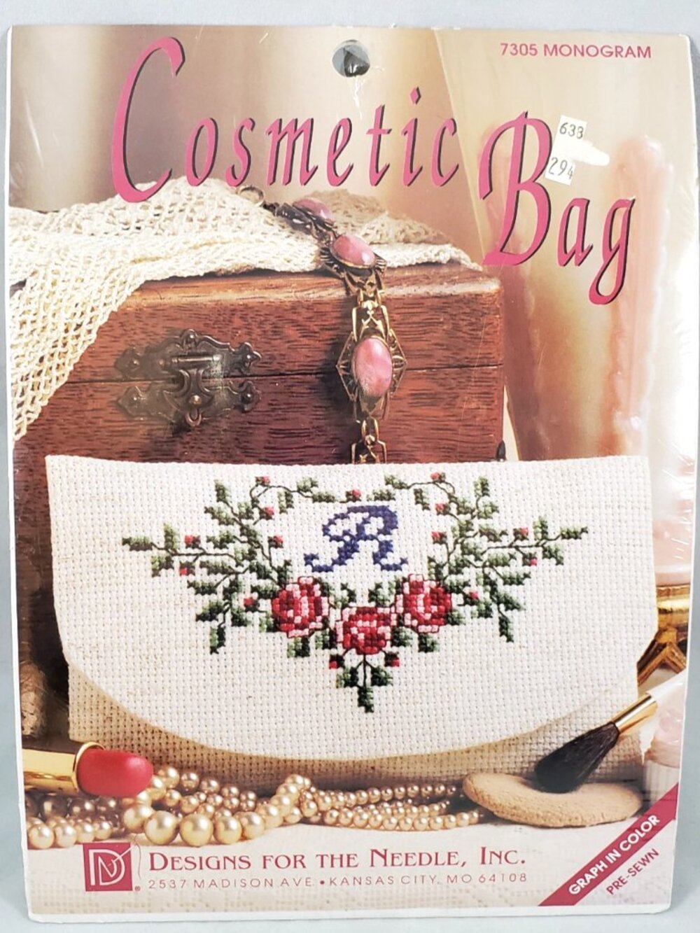 Designs for the Needle Cross Stitch Kit #7305 Monogram Tan Cosmetic Bag Pre-Sewn